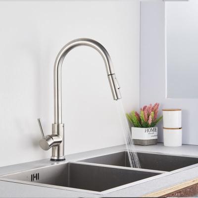 China Metered Faucets For Kitchen Faucet 304 Stainless Steel Kichen Single Handle Hot Cold Water Single Hole Metered Faucets Pull Down Modern for sale