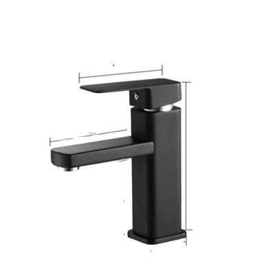 China Metered Faucets Black Single Bathroom Sink Faucet Square Hole Hot Cold Water Basin Faucet for sale