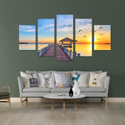 China Modern Popular 5 PCS Painting Digital Print High Quality Modern Light Luxury Sunrise By Sea Seascape Room Decor Aesthetic Art for sale