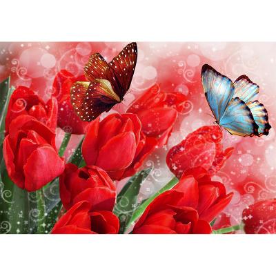 China Traditional Butterfly 5D DIY Diamond Embroidery Wall Art Decoration Full Circle Diamond Painting Home Tulip for sale