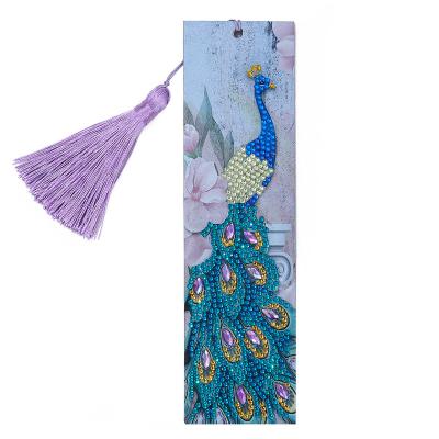 China Eco 2020 New Bookmark Custom DIY Shaped Diamond Painting Art Tassel Leather Animal Peacock Bird Bookmarks For Book for sale