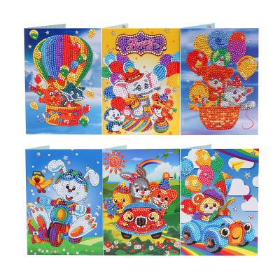 China The 2021 New Modern 6 Pieces Set DIY Diamond Painting Cartoon Animal Balloon Cards For Kids Gifts Greeting Card for sale