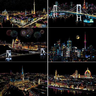 China Colorful World Famous Creative Hand Landscape DIY Night Scene Buildings City Waterproof Hot Selling Scratch Painting for sale