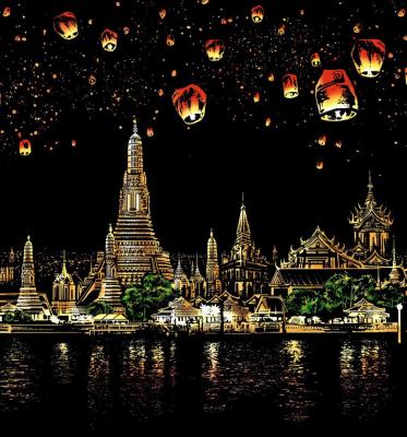 China Charming City Night Scratch Drawing Paper Art Waterproof High Quality Decorative Scratch Painting Set Children Gifts for sale