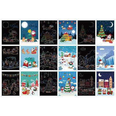 China Waterproof Hot Selling 9 Pieces Set DIY Halloween Painting Decorative Scratch Painting Drawing Paper Christmas Gifts for sale