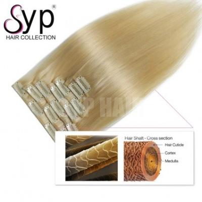 China 613 Blonde Straight Brazilian Clip In Human Hair Extensions Double Drawn No Smell for sale