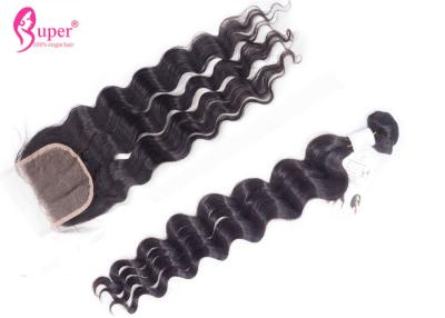 China Thick Smooth Peruvian Human Hair Extensions With Lace Closure Natural Wave for sale