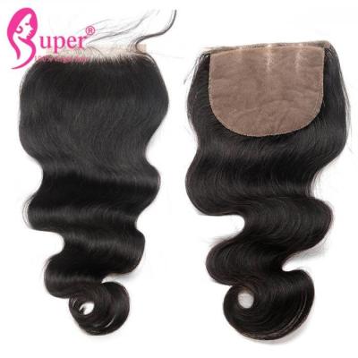 China 4x4 Silk Base Lace Closure With A Natural Part / Full Hair Weave Body Wave for sale