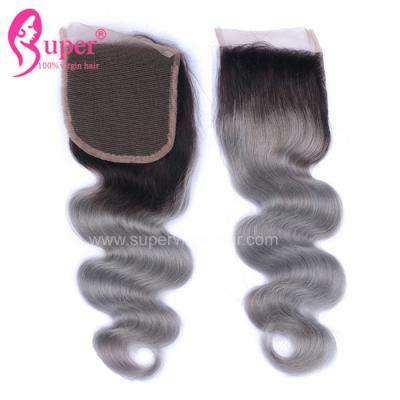 China 4*4 Free Part Virgin Hair Closures Steam Processed Double Drawn Dark Ombre Color for sale