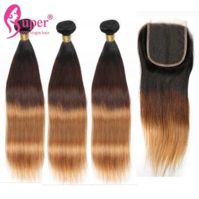 China 1b 4 preto de trama liso de 27 extensões do cabelo de Remy da cor de Ombr e seda de Brown em linha reta à venda