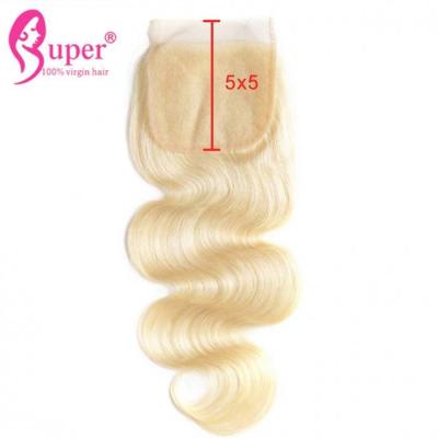 China 5x5 Swiss Lace Closure , High Density 613 Blonde Virgin Human Weft Body Wave for sale