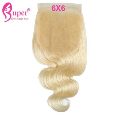 China Glossy 6x6 Wavy Lace Closure / Unprocessed 613 Blonde Virgin Hair Weave for sale