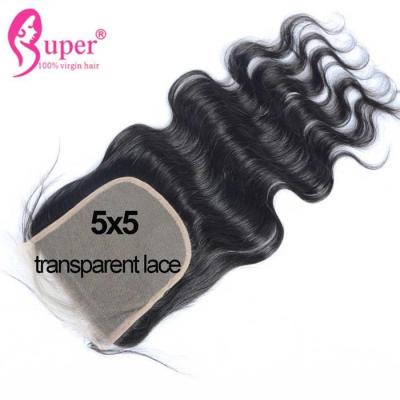 China 22 Inch Virgin Human Hair Extension Transparent Swiss Lace Top Closure Bleach Knots for sale