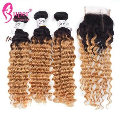 China Extensiones del pelo de Ombre de la armadura brasileña suave del pelo/de Brown oscuro Ombre en venta