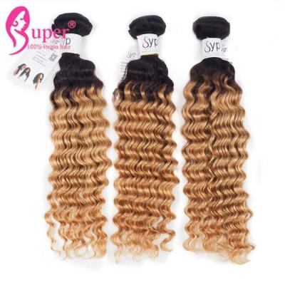 China Extensões grossas e completas do cabelo de Ombre do louro da extremidade/Weave longo encaracolado profundamente ondulado do cabelo à venda