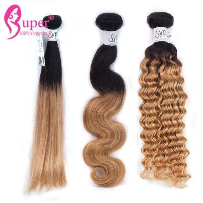 China Onda profunda rusa Ombre rubio de 12 pulgadas en extensiones del paquete del pelo de Brown en venta