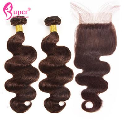 China Extensão do Weave do cabelo humano da cor 4 de Brown escuro com a onda do corpo do fechamento à venda