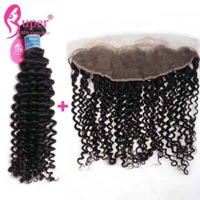 China 100% Virgin Human Deep Curly Extensions With 13x4 Swiss Lace Frontal for sale