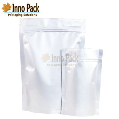 China Moisture Proof Zip Top Silver Aluminum Foil Stand Up Pouch For Food Packaging for sale