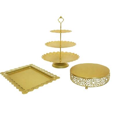 China Amazon 3 Pcs Gold Metal Cake Stand Set Wedding Cake Stand Cupcake Dessert Viable Display Stand for sale