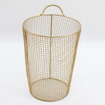 China Household Use Metal Wire Gold Stocked Bin With Handle For Kitchen Storage Basket for sale