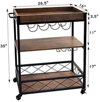 China Modern Metal Wine Shelves Storage Glass Bottle Rack 3 - Tier Storage Shelves Kitchen Island Cart for sale