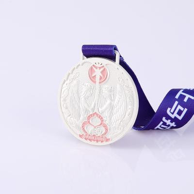 China High quality China souvenir custom zinc alloy sport metal casting fiesta marathon silver medal with ribbon for sale