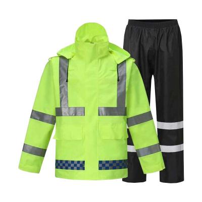 China Water Proof Factory Safety Uniforms Overalls Outdoor Reflective Split Raincoat Set Construction Sanitation Workers Raincoat for sale