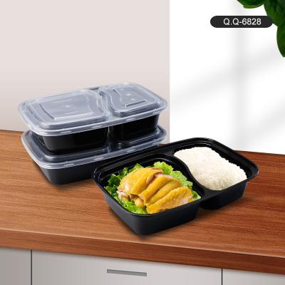 China Lunch Box 1000ml PP Plastic Disposable Food Container 2 Layer Bento Food Packaging Double Compartment Microwavable Microwave for sale