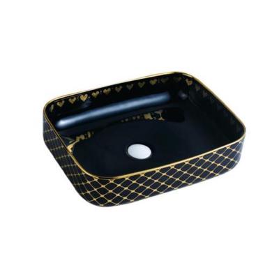 China Best Modern Design Square Shape Matte Black Countertop Hand Sink Ceramic Art Bathroom Hotel Above Counter Basin for sale