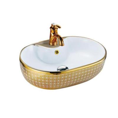 China Modern Design Easy Clean Sanitary Ware Counter Top Hand Basin Gold Toilet Oval Bathroom Sink for sale