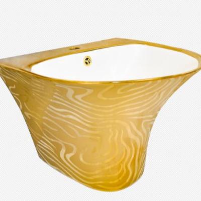 China Modern 1060 Good Quality Hot Selling Electroplate Wall Hung Bathroom Sink Gold One Piece Sink For Hotel for sale