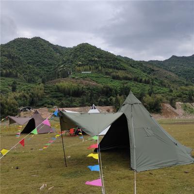 China Tube Type Indian Teepee Tent 300D Oxford 5-8 Person Bell High Quality Camping Pyramid Stake Tent With Chimney Hole for sale