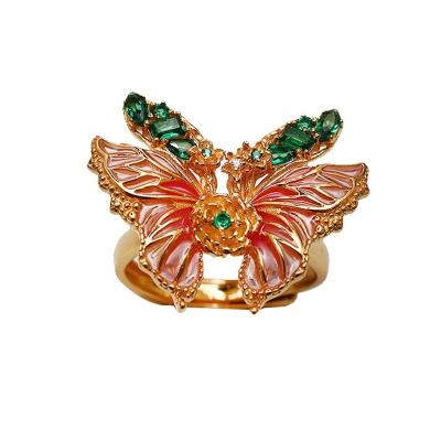 China Cute 2023 new product 925 silver jewelry butterfly ring, exquisite fashion nano green spinel ring for sale