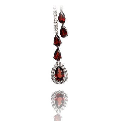 China Silver Best Quality Fancy Earring Exquisite Fashion Teardrop Tufted Garnet Stud Earrings For Party Girls Charm for sale