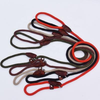 China New Viable Arrive Durable Soft Genuine Leather Braided Rope Dog Leashes Round Nylon Material Lead Slip Pet Dog Leashes for sale