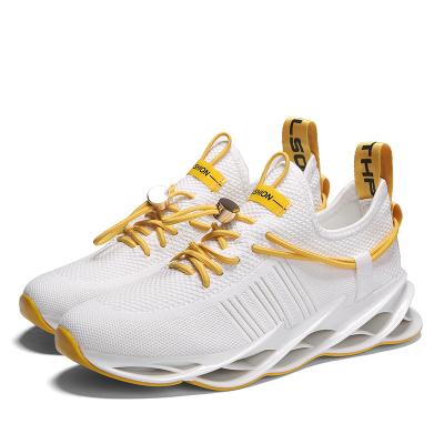 China 2021 New Custom Logo Men's Shoes Breathable Lightweight Running Shoes Cushioning Walking Style Trend Version Flying Woven Casual White Shoes for sale