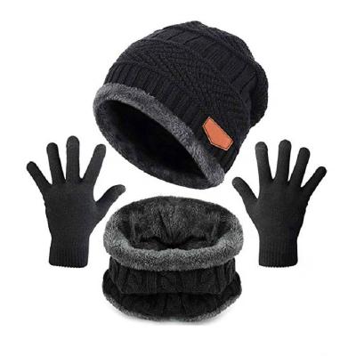 China Unisex Knitted Long Warm Skiing Beanie Touch Screen Cap Scarf Acrylic Slouchy Hat Glove Sets Winter Outdoor Sports 3 Piece Set for sale