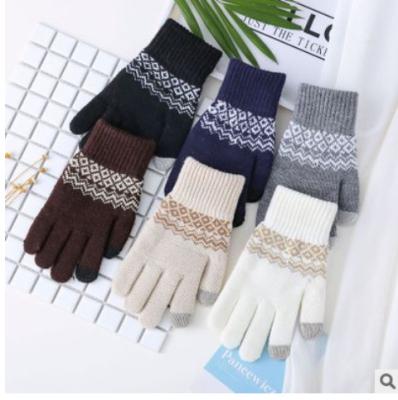 China Magical Men Women Touch Screen Jacquard Winter Gloves Warm Stretch Knitted Wool Mittens Decorative Pattern Acrylic Gloves for sale