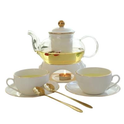 China Viable English Clear Transparent Teapot , Good Quality Turkish Glass Tea Set With Warmer for sale