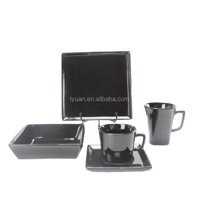 China Dining Disposable Wholesale Porcelain Dish Set Dinner Set Black Square Ceramic Tableware / 16 Pieces for sale