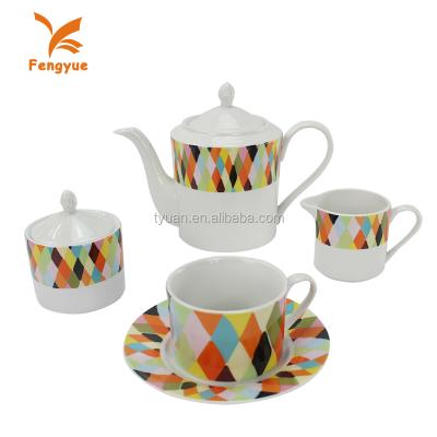 China Sustainable Color Blocks Design Appearance 17 Pcs Fine Adults Porcelain Tea Set for sale