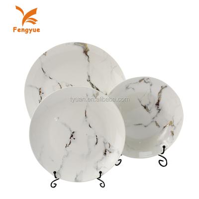 China Disposable Antique Dinner 12 Plates / 10.5 Piece Gold Charger Ceramic Marble Dish For Food for sale