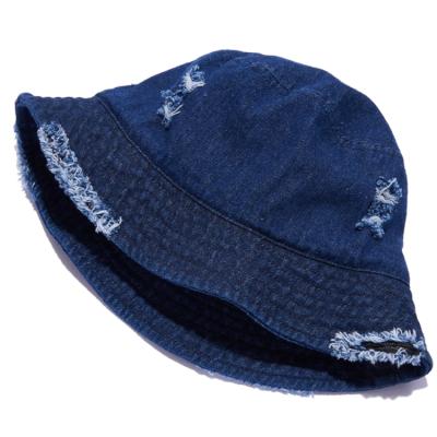 China Custom Distressed Used Distressed Character Denim Jean Outdoor Camping Bucket Hats for sale