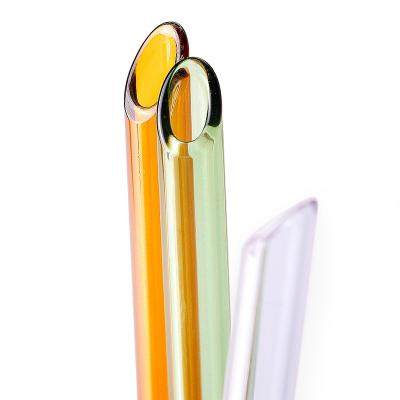 China Sustainable Borosilicate Reusable Straight Colored Glass Straws With Cleaning Brush And Wooden Beach Case for sale