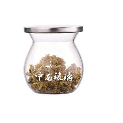 China Keeping freshness HOT! 250g Transparent Glass Tea Dried Lid Hexagon Glass Metal Milk Food Storage Oval Tea Jar Jar for sale