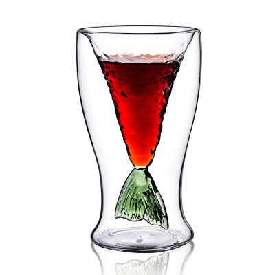 China Double Wall Minimalist 2.7oz High Borosilicate Cup Fishtail Shot Glasses Colored Glass Cup for sale