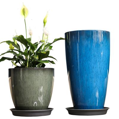 China Living room decoration modern glazed round resin flowerpot thickened viewing highened planting basin for sale