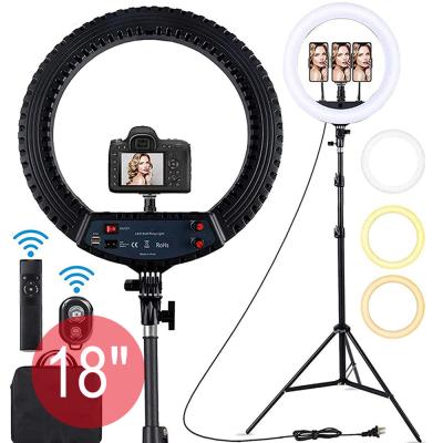 China Kaliou Adjustable Video Ringlight Selfie Ring Circle LED Makeup Lamp 360 Degree Dimmable 45cm 18inch Ring Light with Tripod Stand for sale