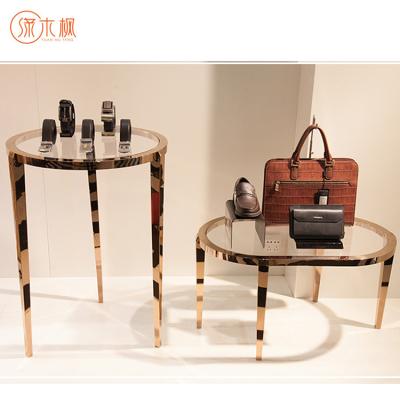 China Fashion Gold Display Stand Luxury Tailor Made Display Showcase Store Decorative Design for sale